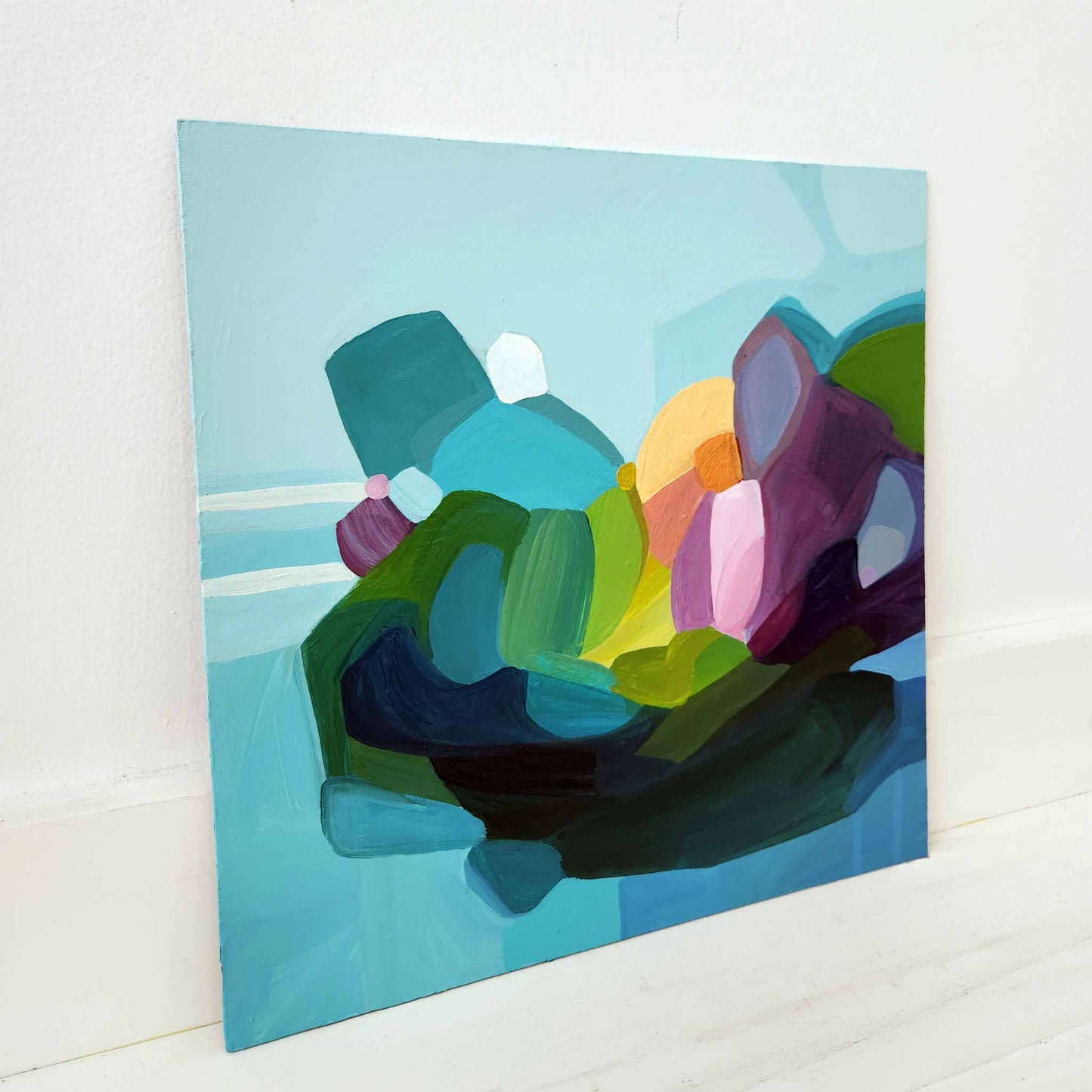 bright blue abstract painting angle