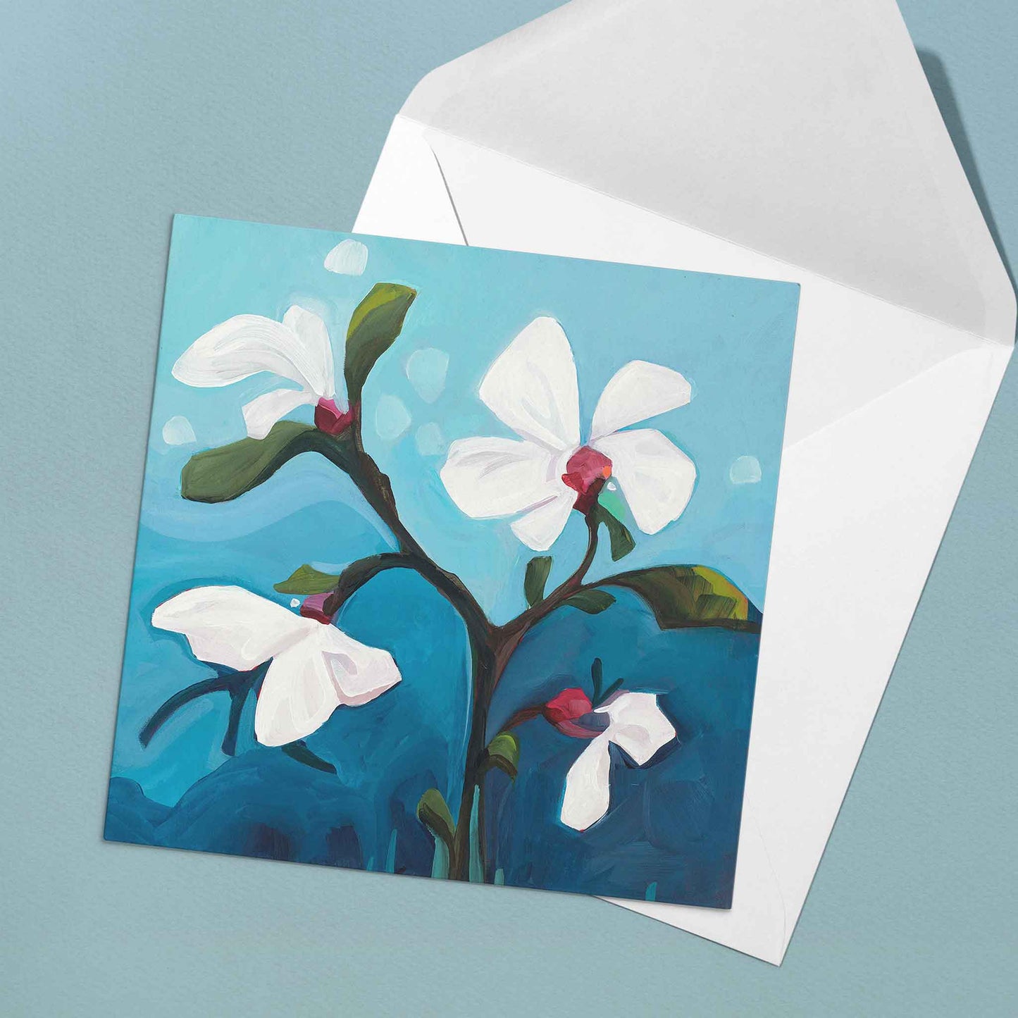 bright blue floral greeting card