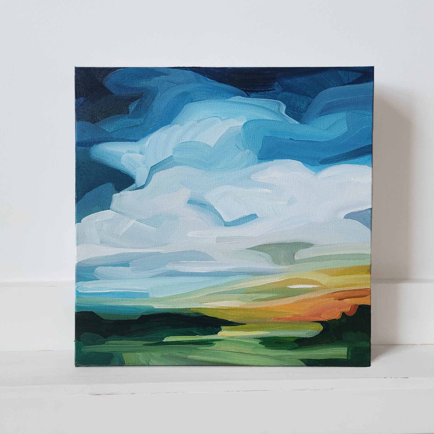 bright blue morning sky painting