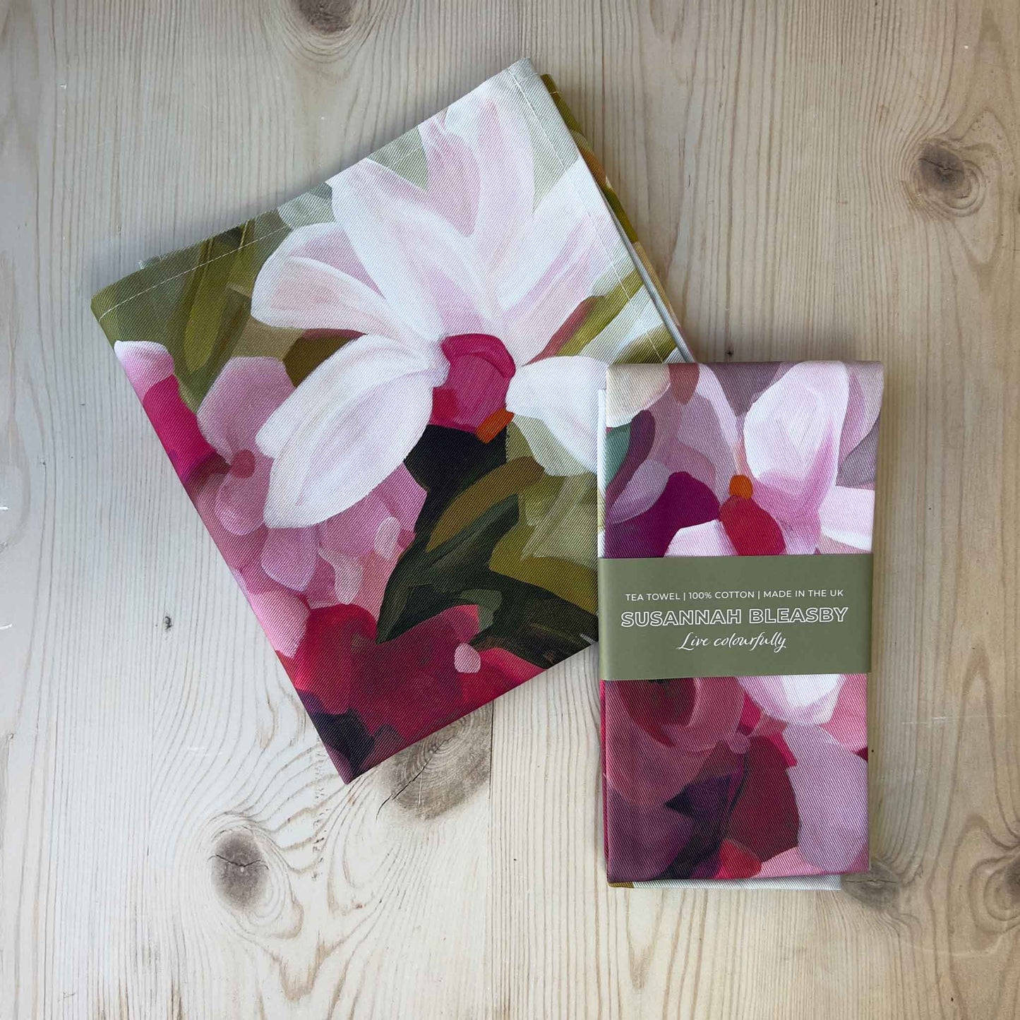 british made floral cotton tea towels on a table