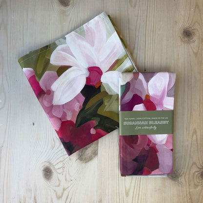 british made floral cotton tea towels on a table