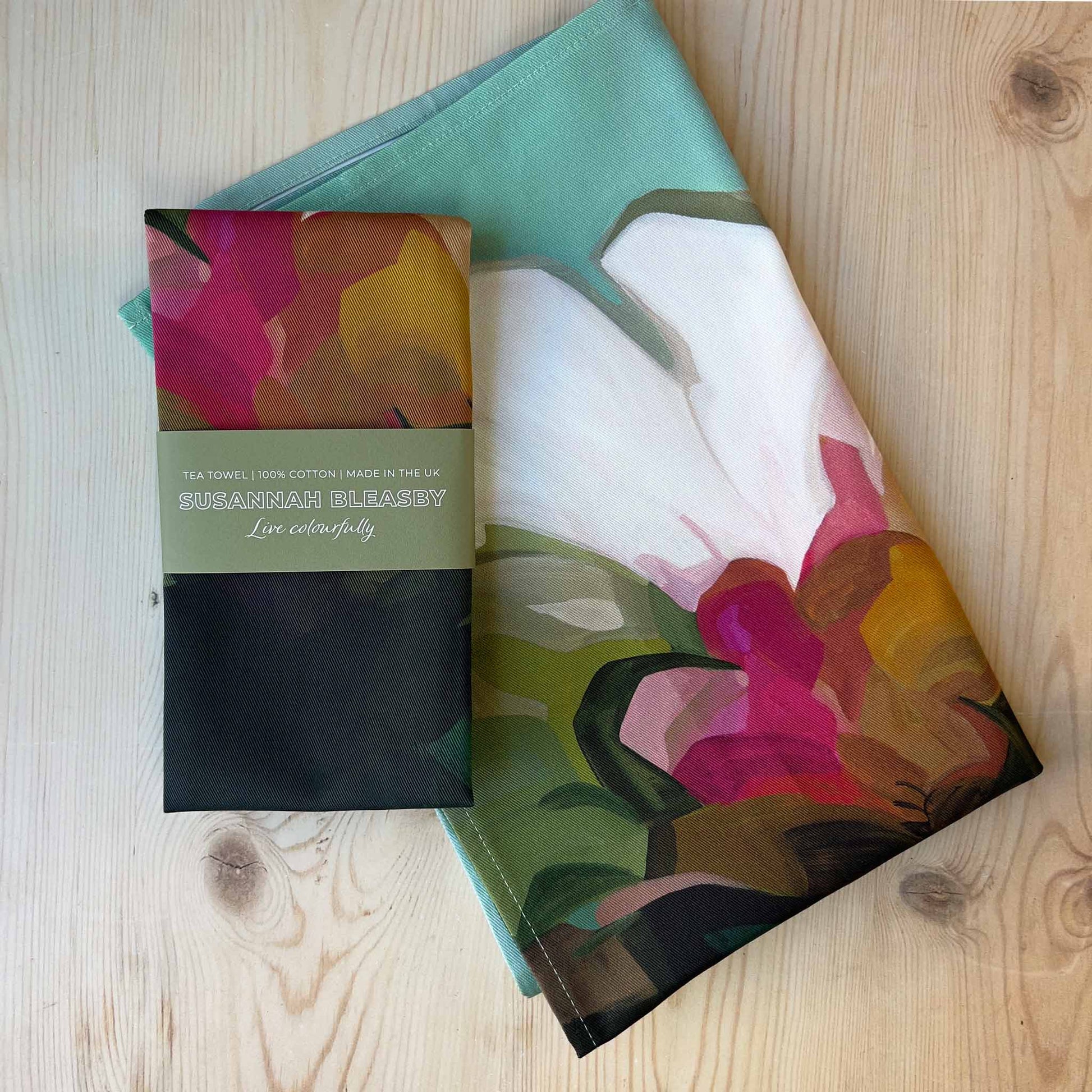 teal floral cotton tea towels