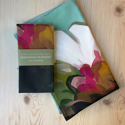 teal floral cotton tea towels