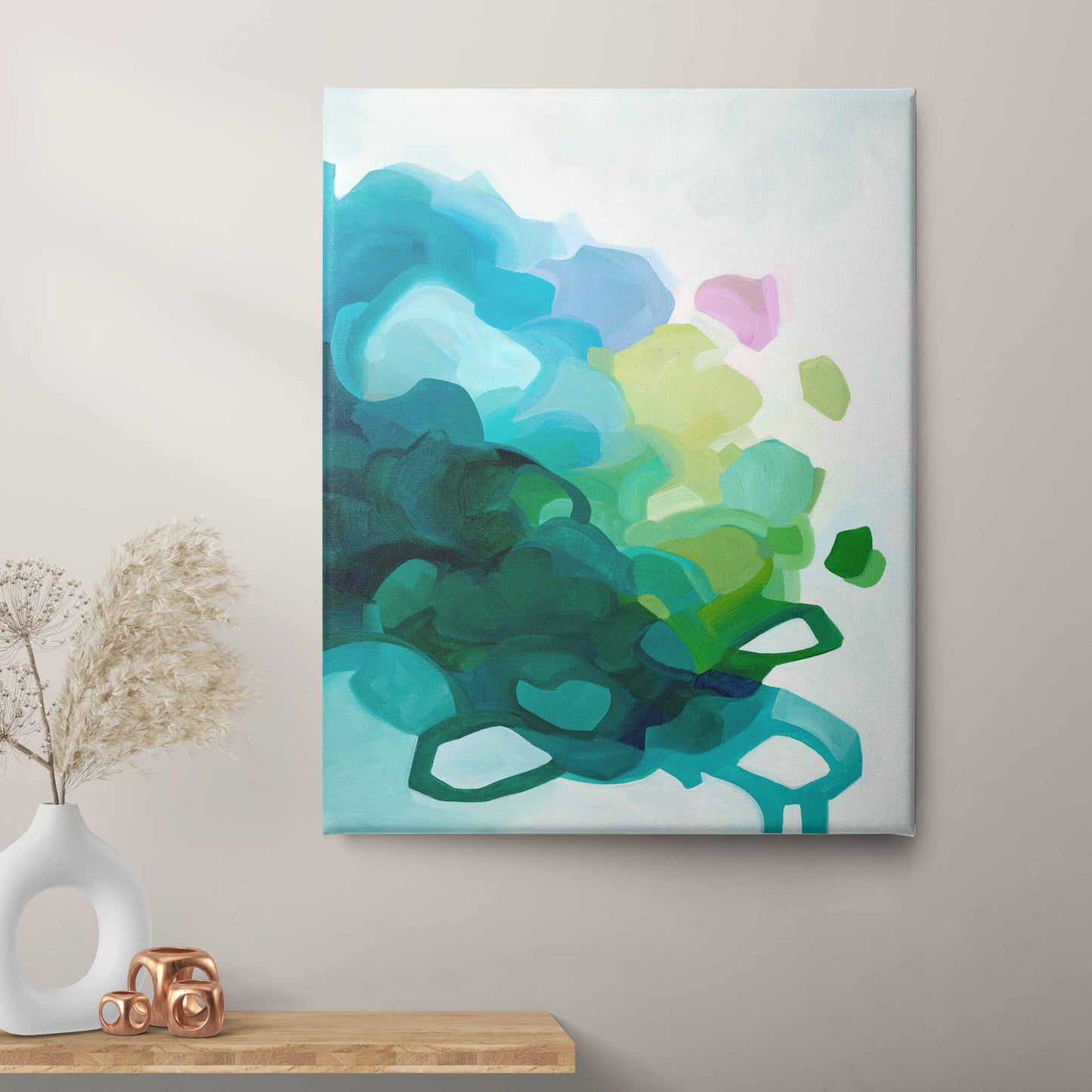 16x20 vertical canvas wall art of a teal and light blue abstract painting