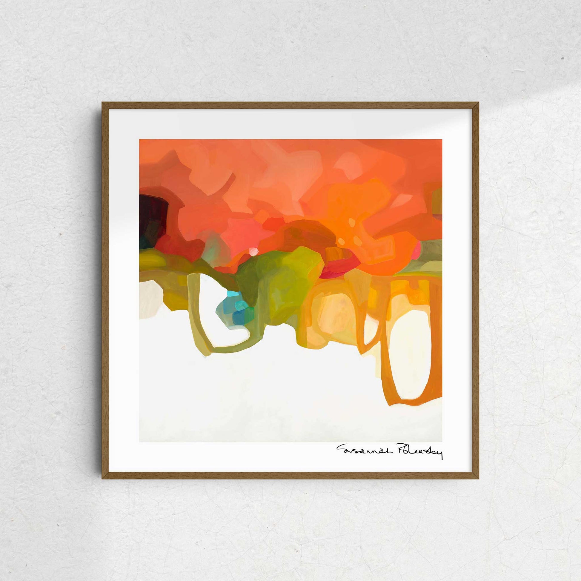 'Citrus' as 12x12 art print created from an oversized orange abstract painting by Canadian artist Susannah Bleasby