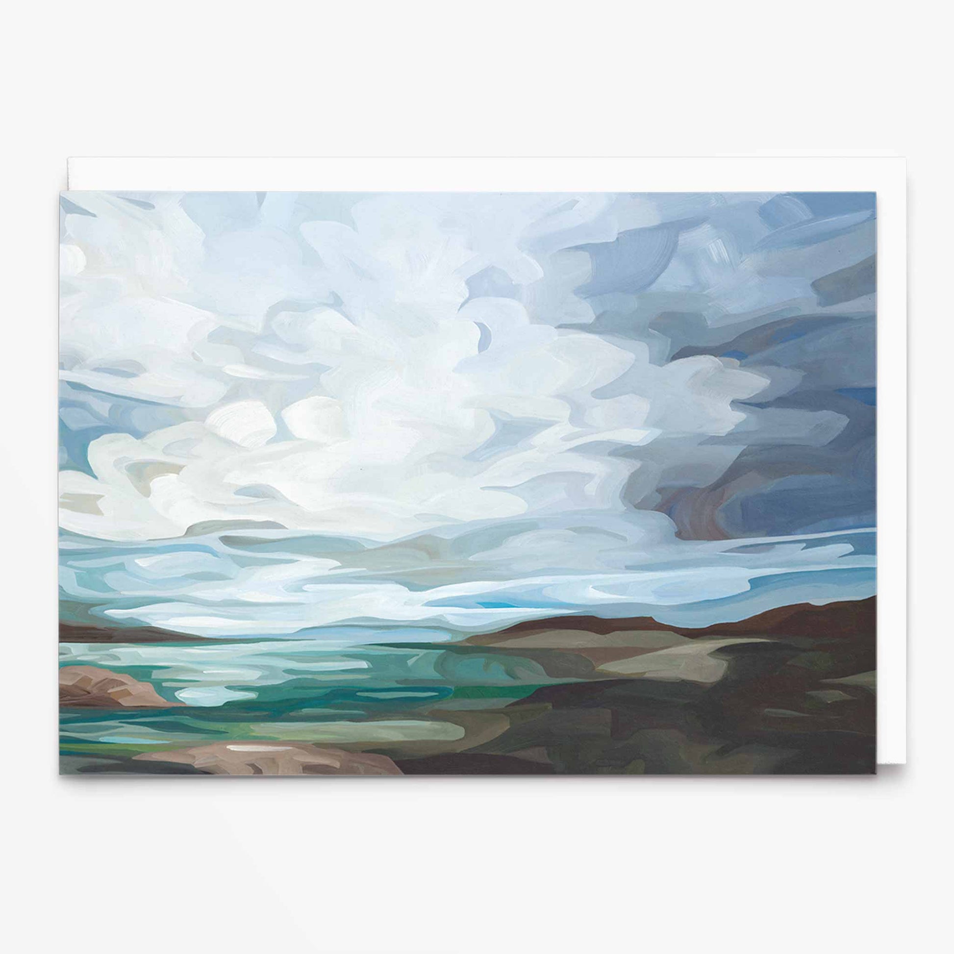 Landscape art card with coastal salt marsh and blue sky horizon