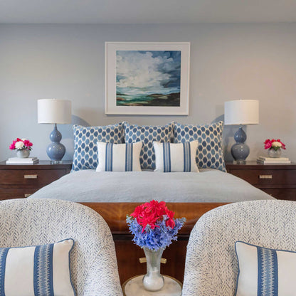 coastal art print in master bedroom