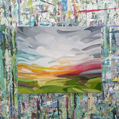 colourful sunset skey oil painting on gallery wrapped canvas