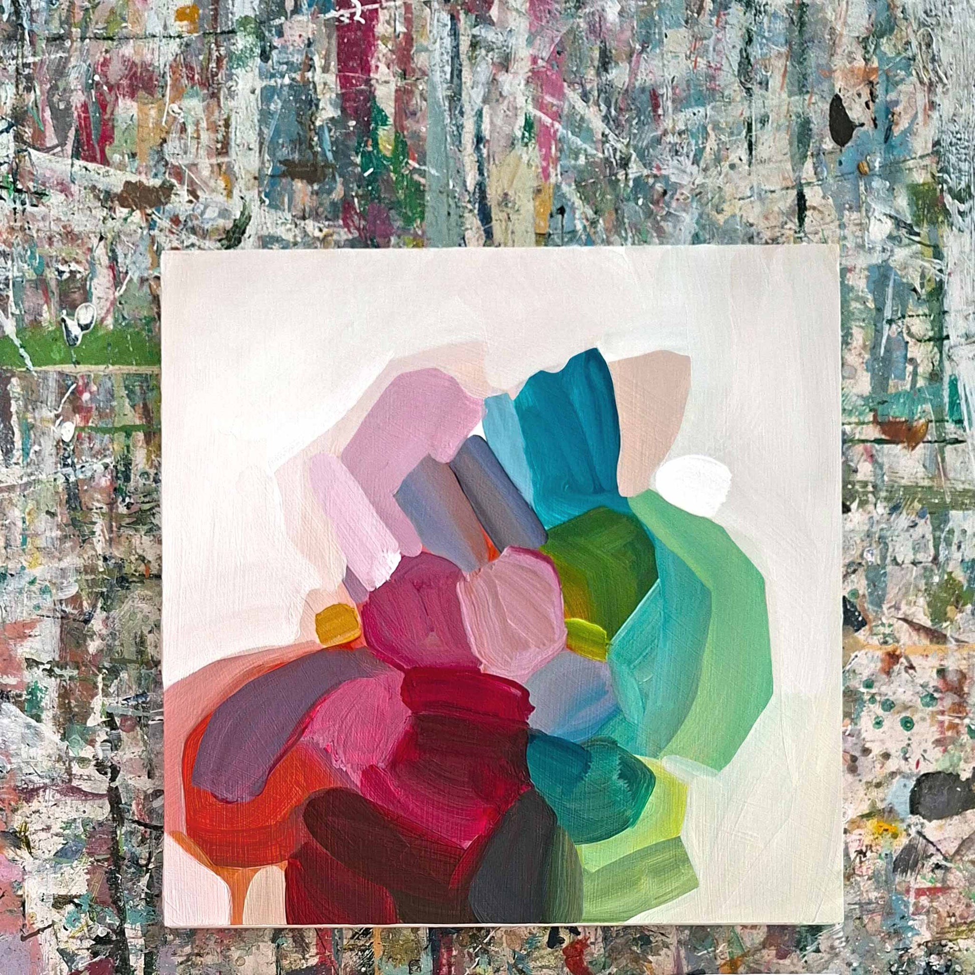 vibrant rainbow abstract oil painting on artist table