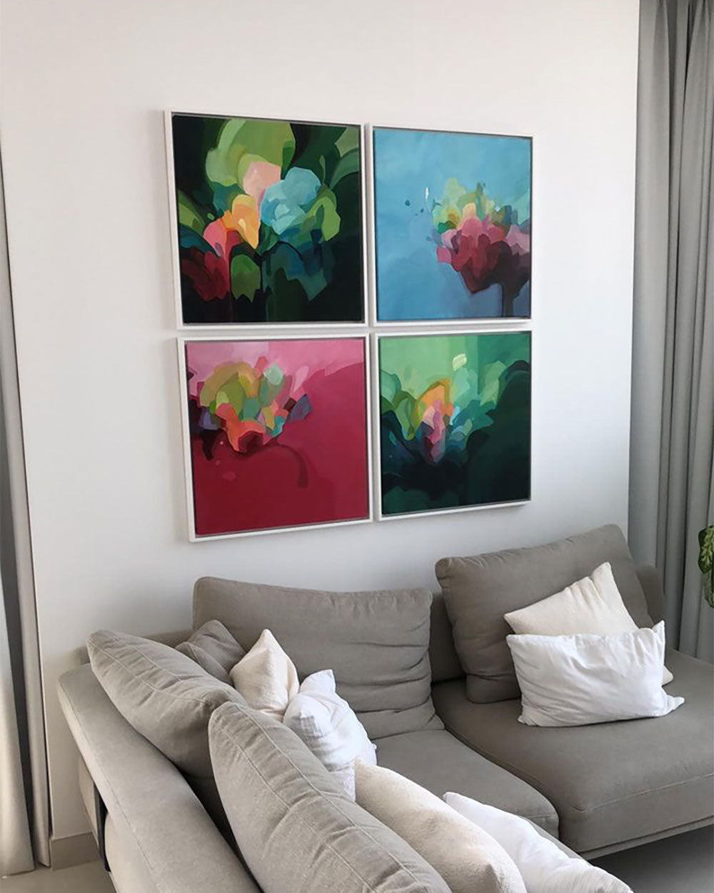 four colourful abstract paintings
