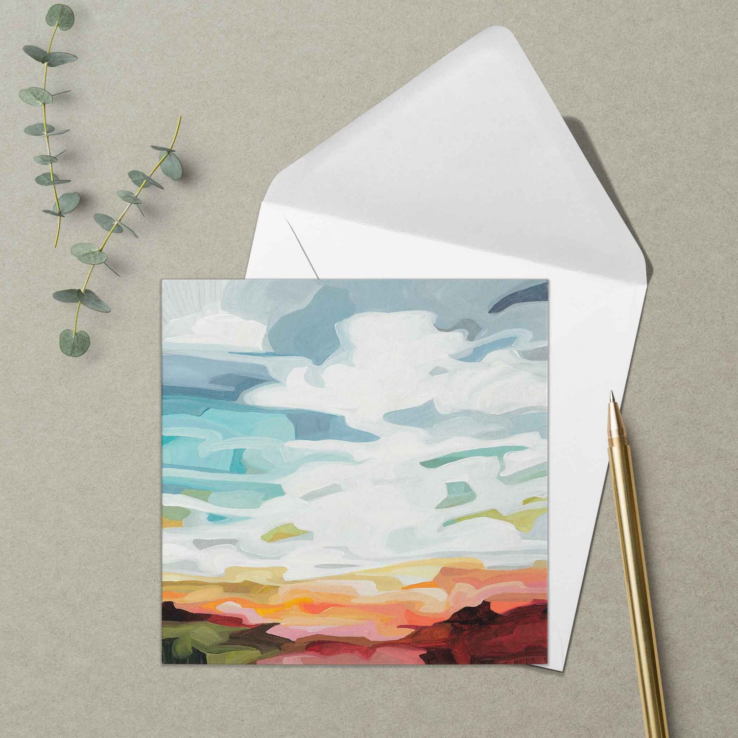 colourful abstract sky painting blank art card
