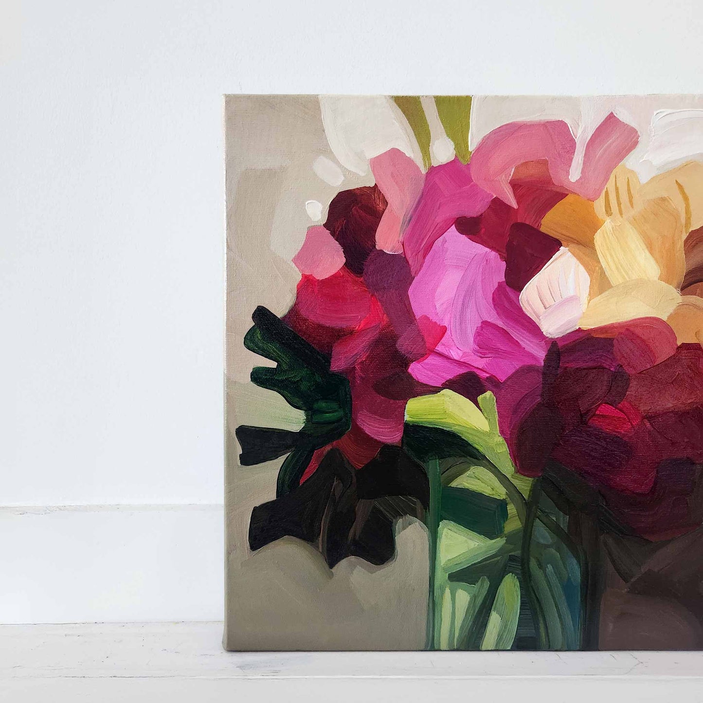 pink and magenta abstract wildflowers painting