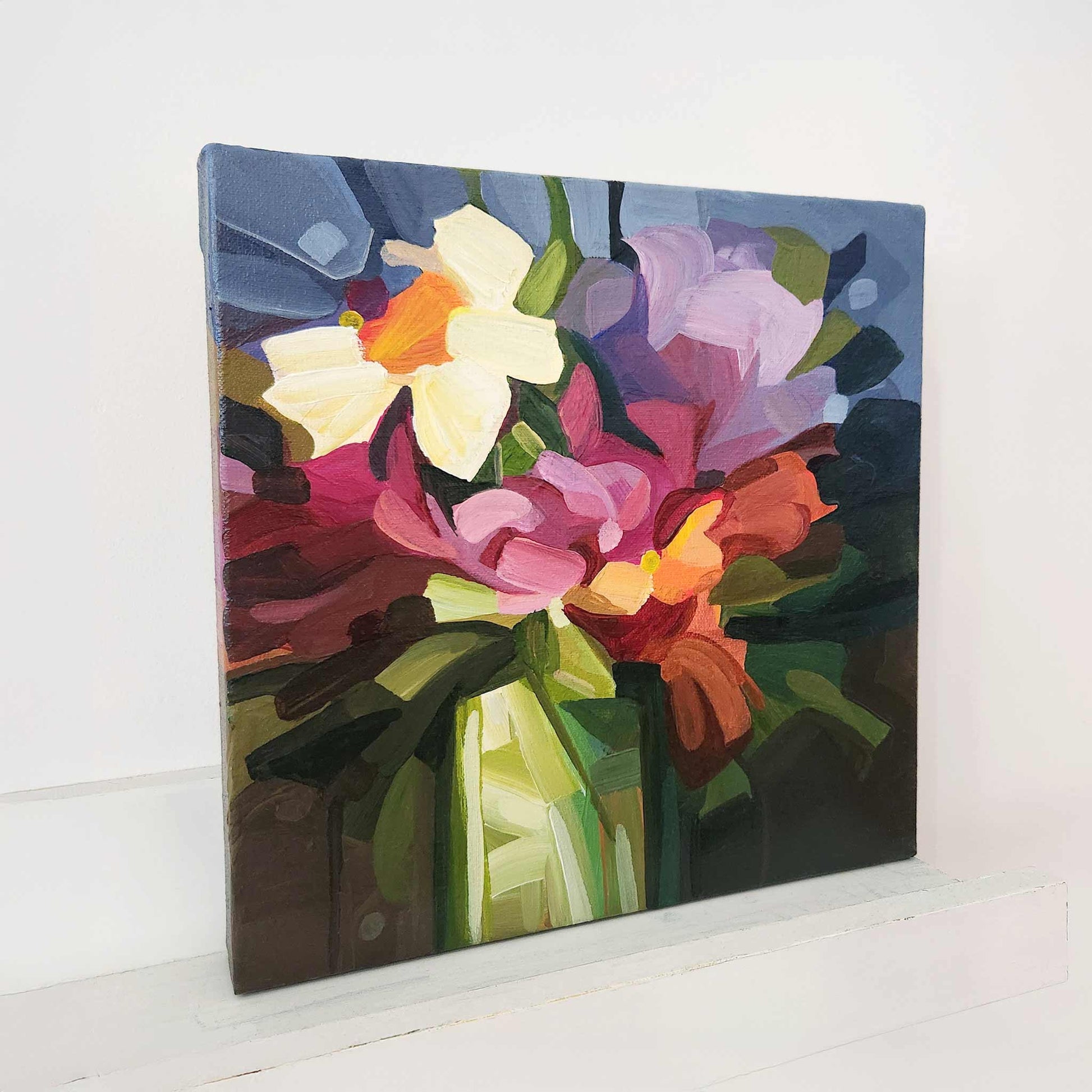 square contemporary abstract flower painting