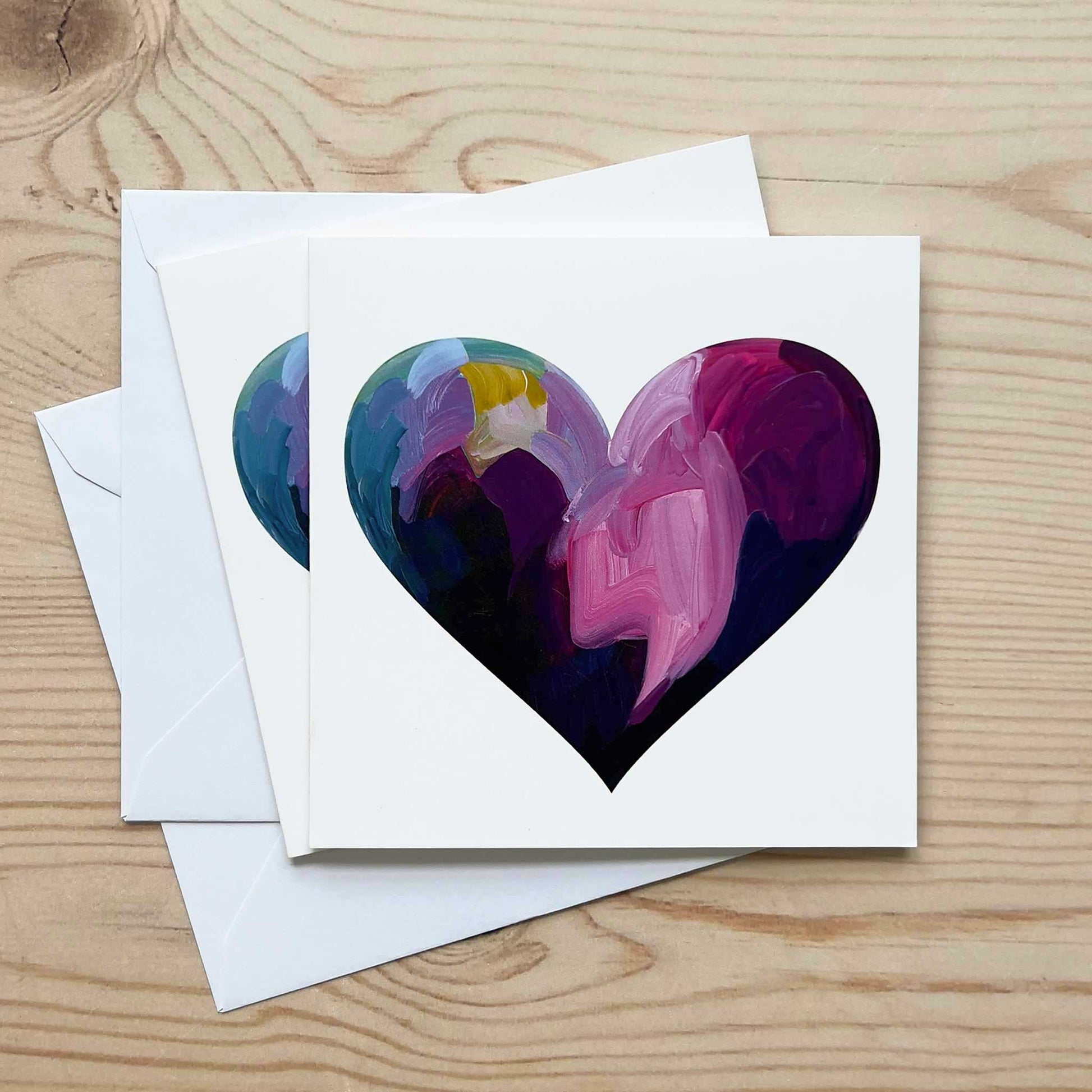 Modern Valentine’s greeting card featuring a contemporary abstract purple heart
