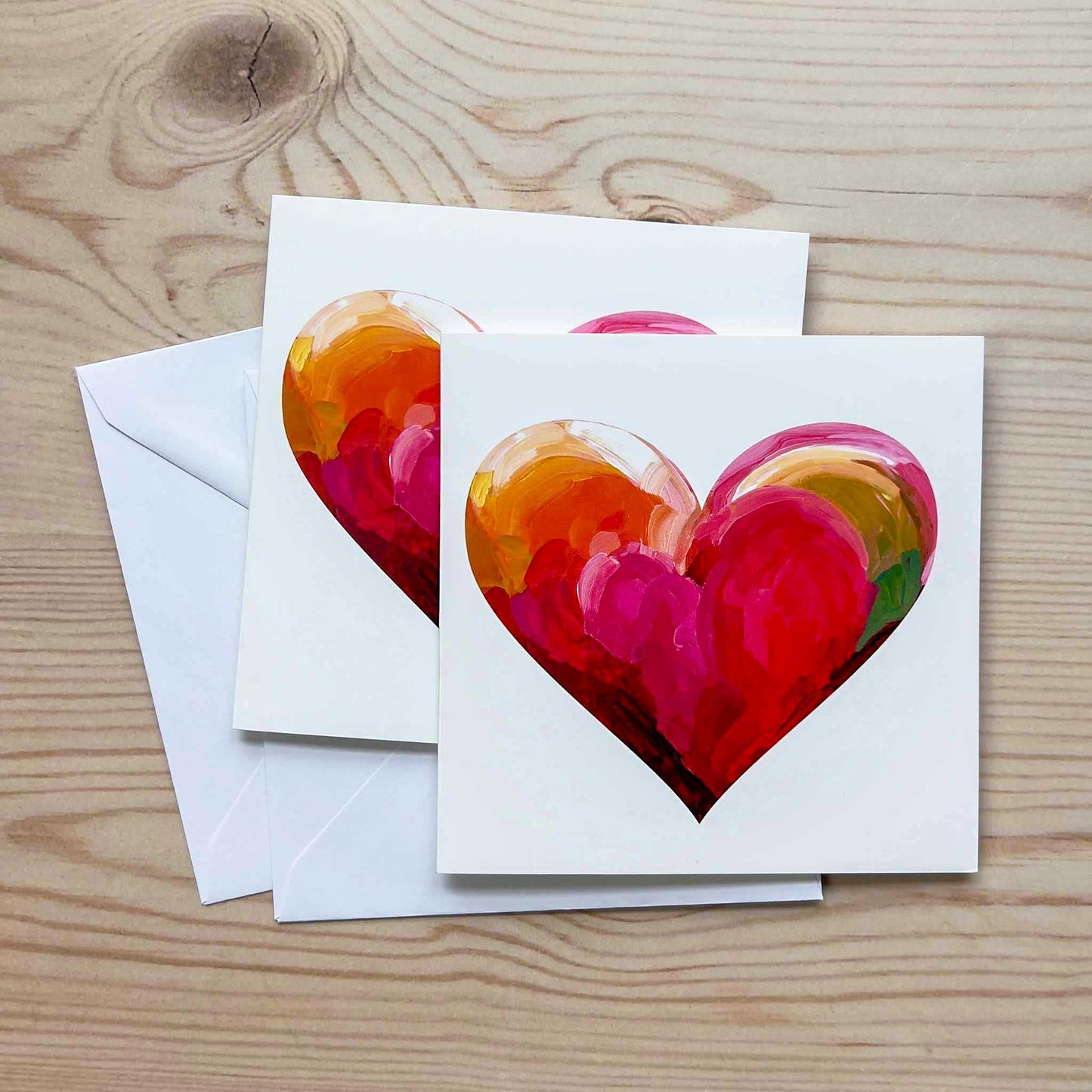 Contemporary red heart Valentine’s cards with expressive abstract painted details