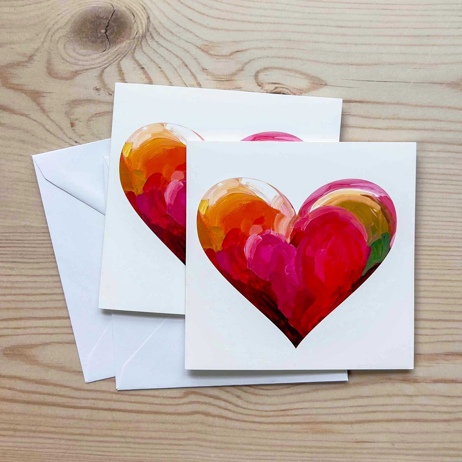 Contemporary red heart Valentine’s cards with expressive abstract painted details
