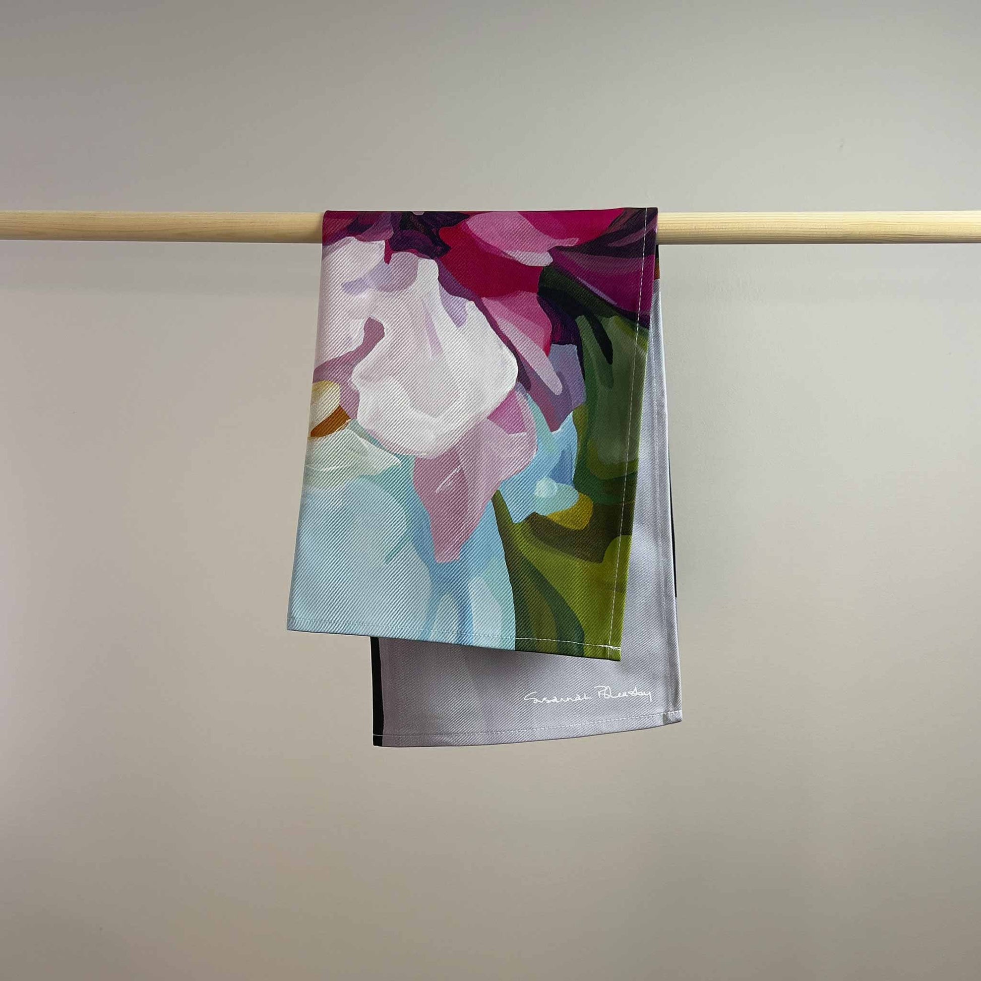 colourful floral tea towel made in UK