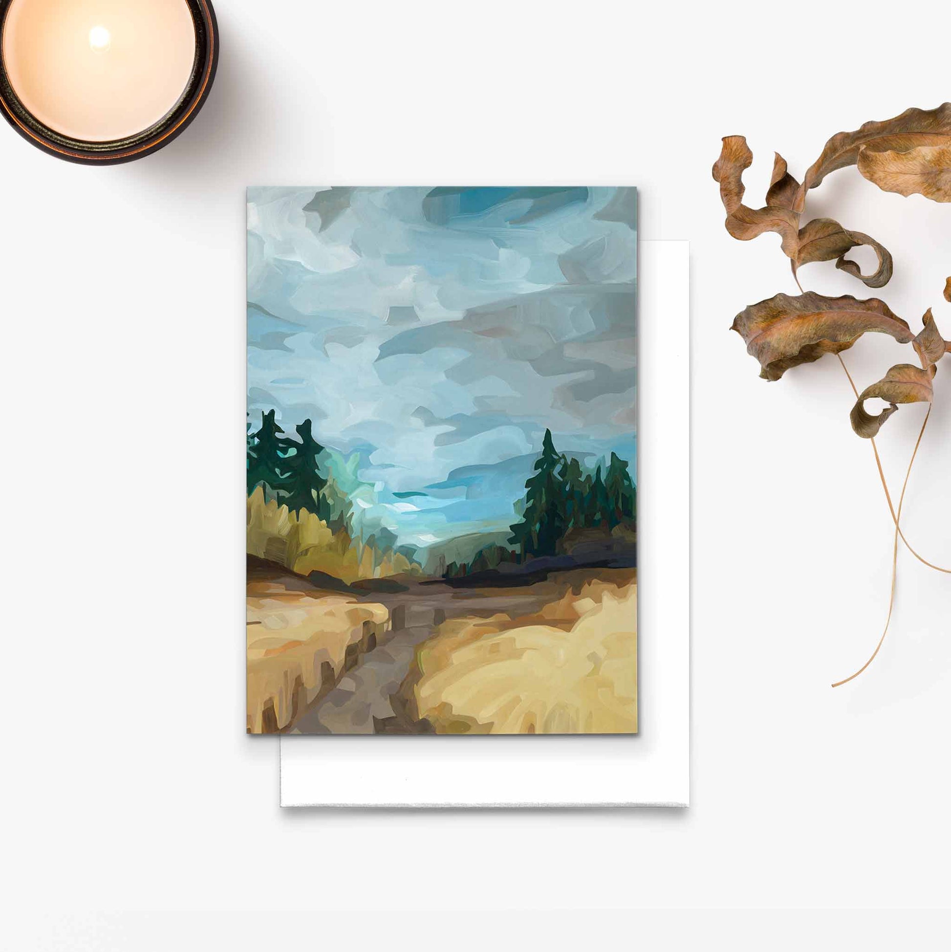 Blank greeting card inspired by open summer field landscape