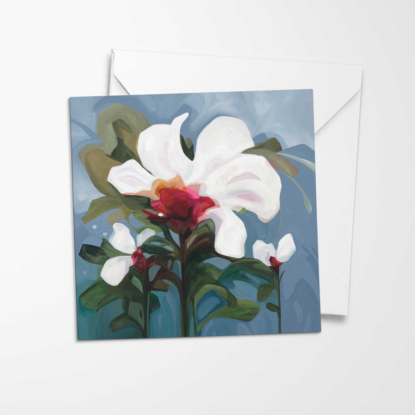 dark blue and white abstract flower art cards