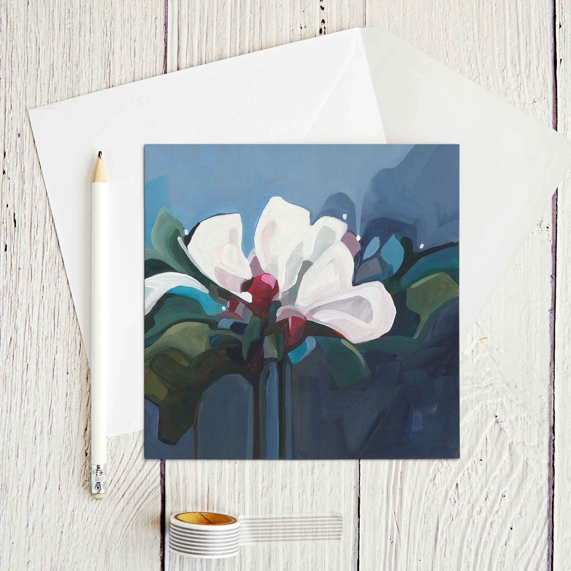 dark blue blank floral greeting card