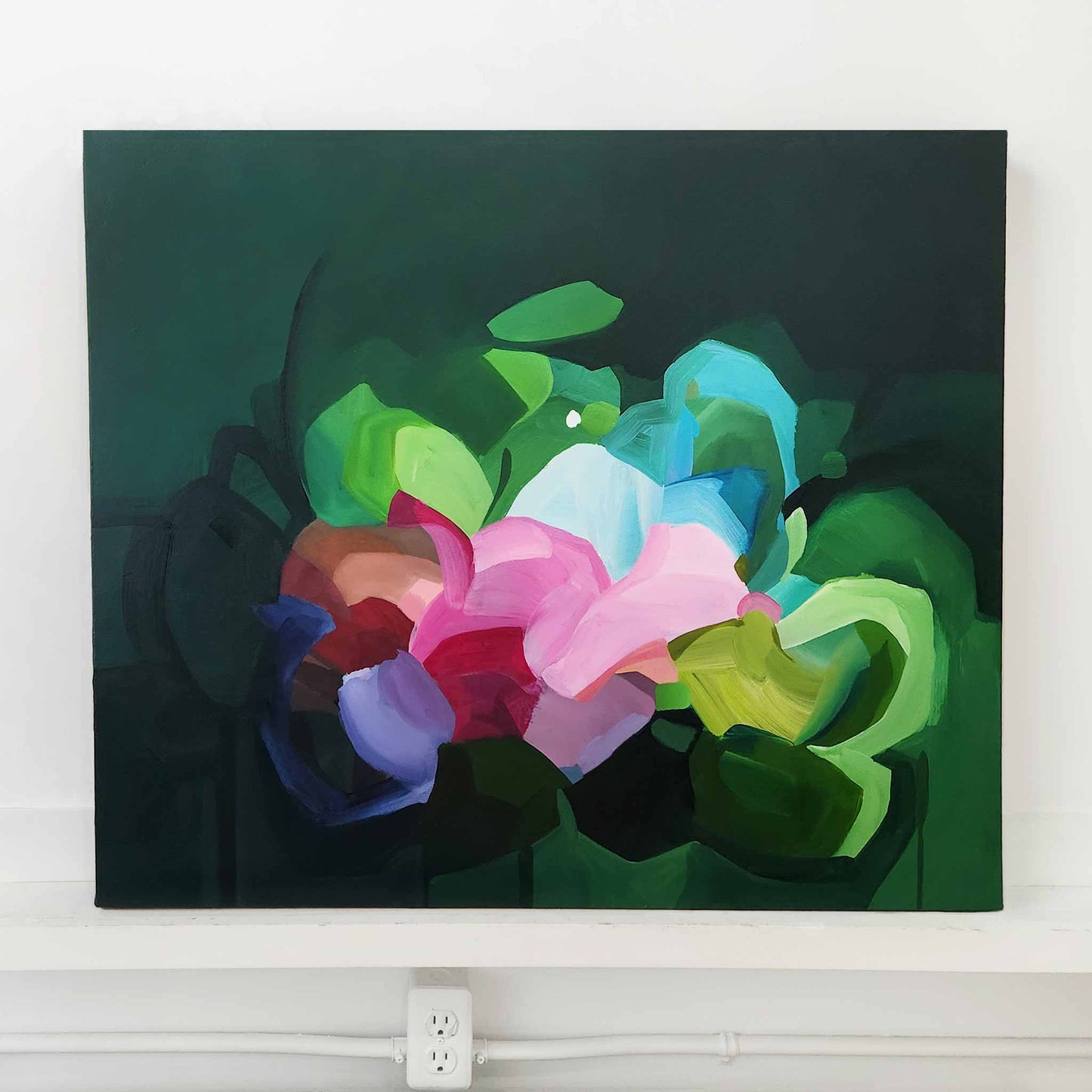 abstract emerald green floral horizontal artwork