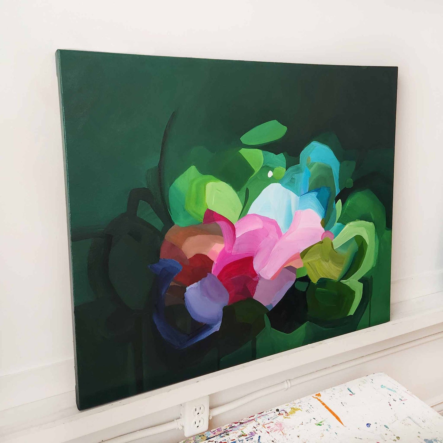 horizontal emerald abstract painting