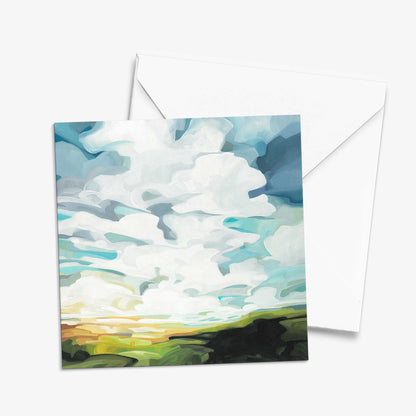 Countryside art greeting card inspired by open fields, warm sunshine, and breezy summer skies