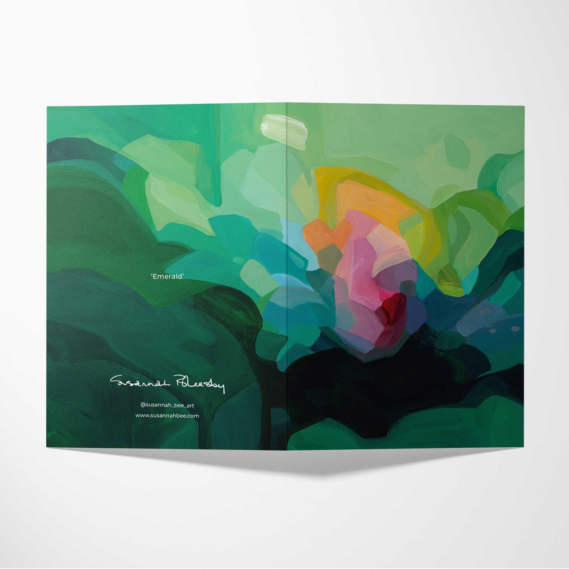 double sided emerald green abstract art card