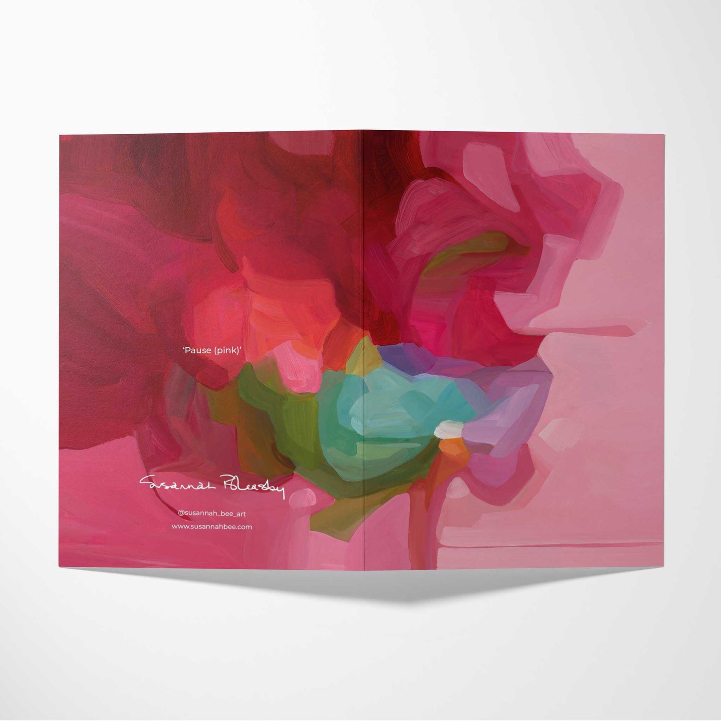 double sided pink abstract art card design flows front to back