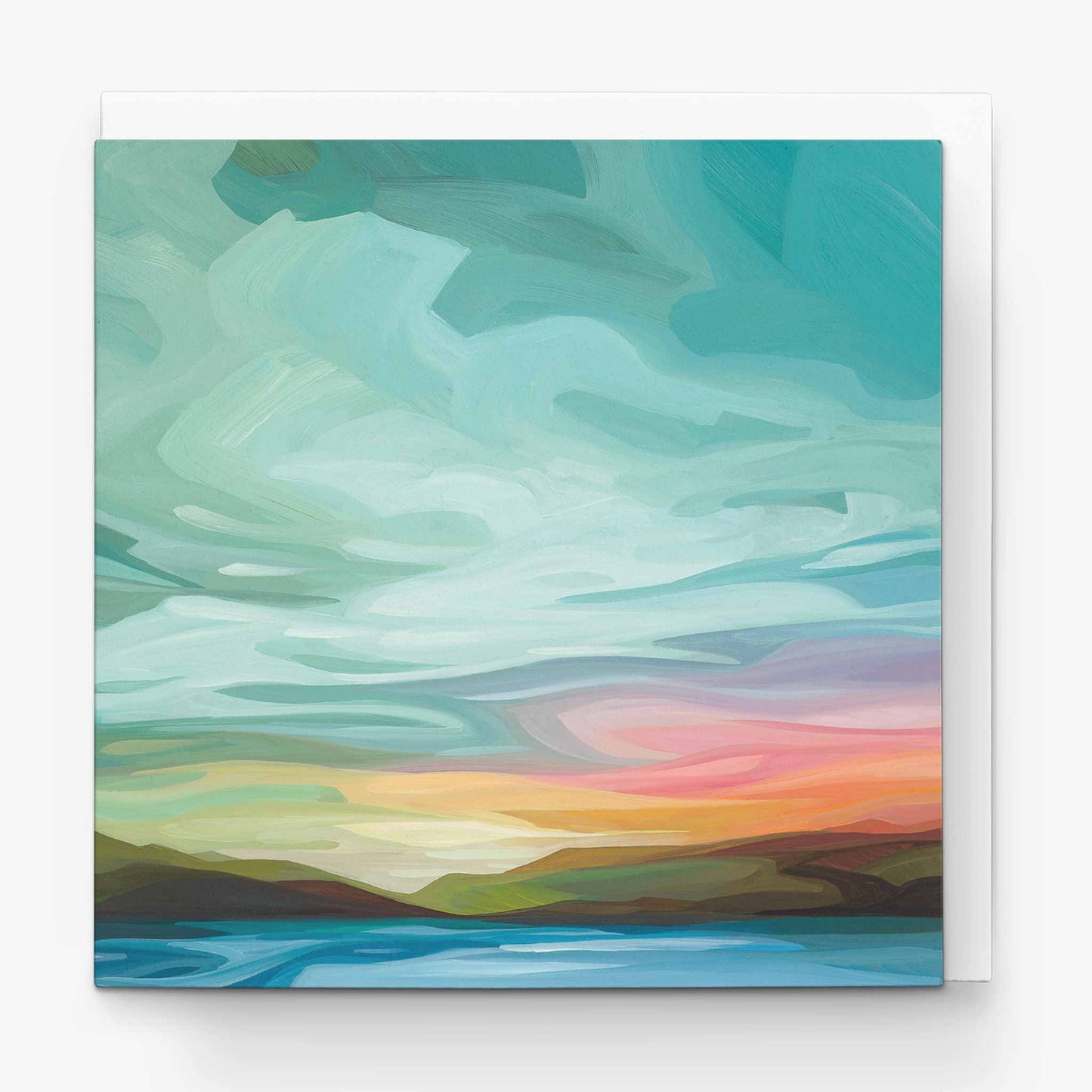 teal sunset sky art card UK