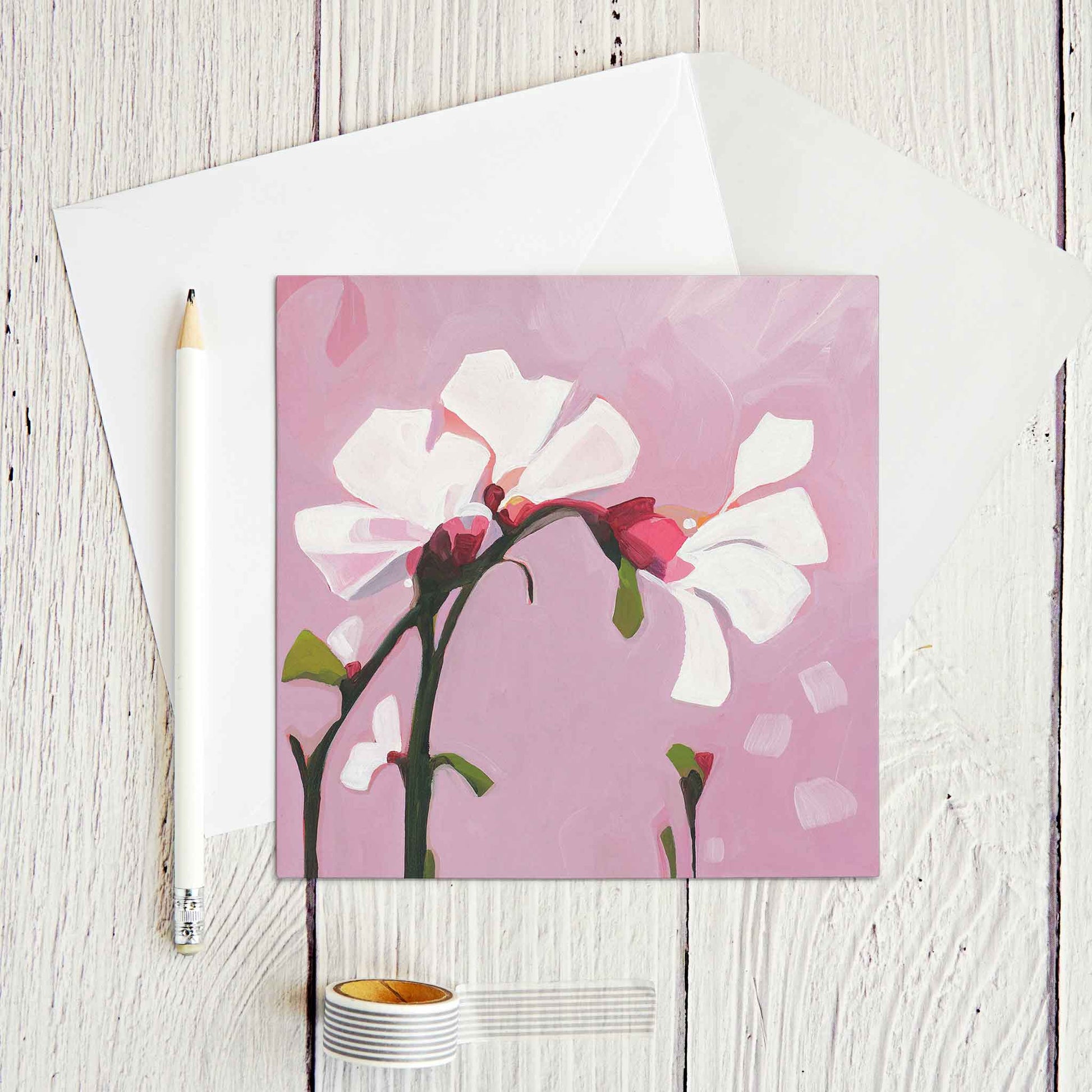dusty pink blank floral greeting card