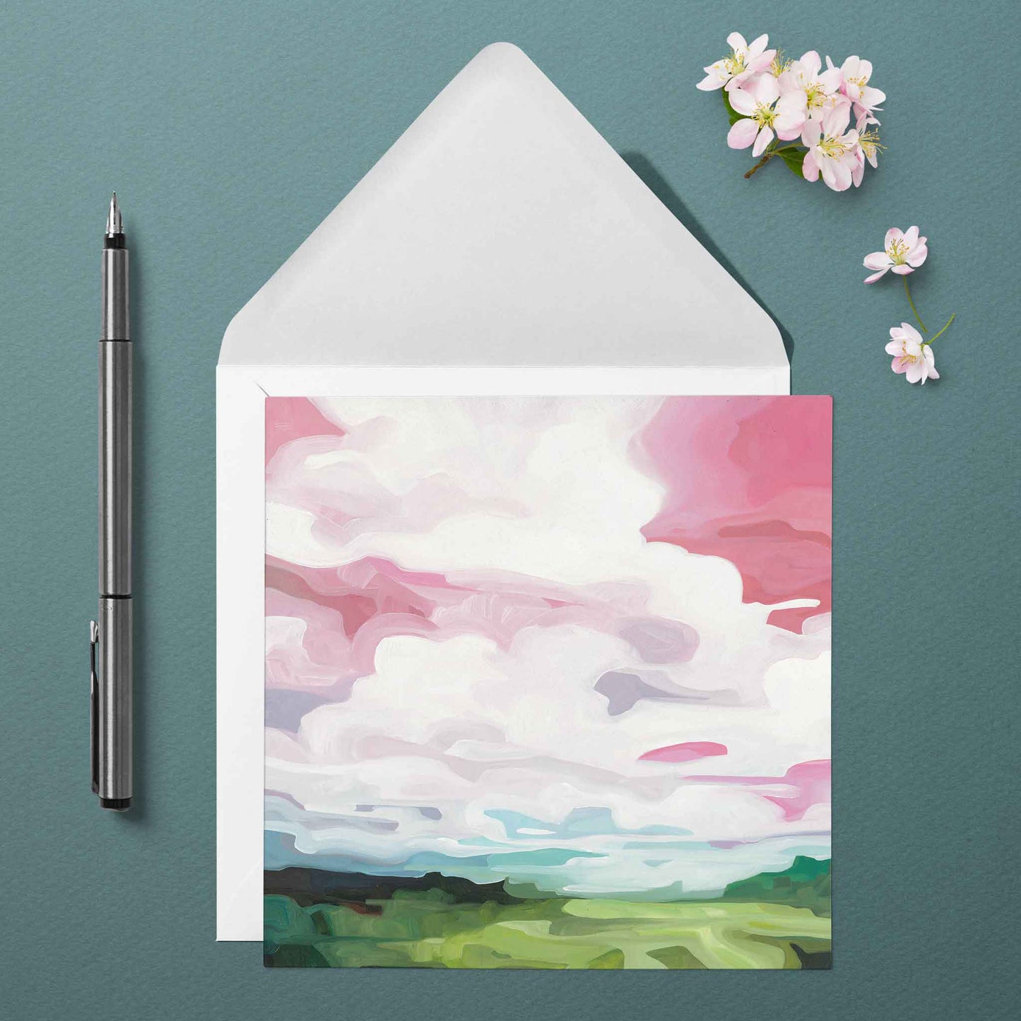 everyday greeting card dusy pink sky painting