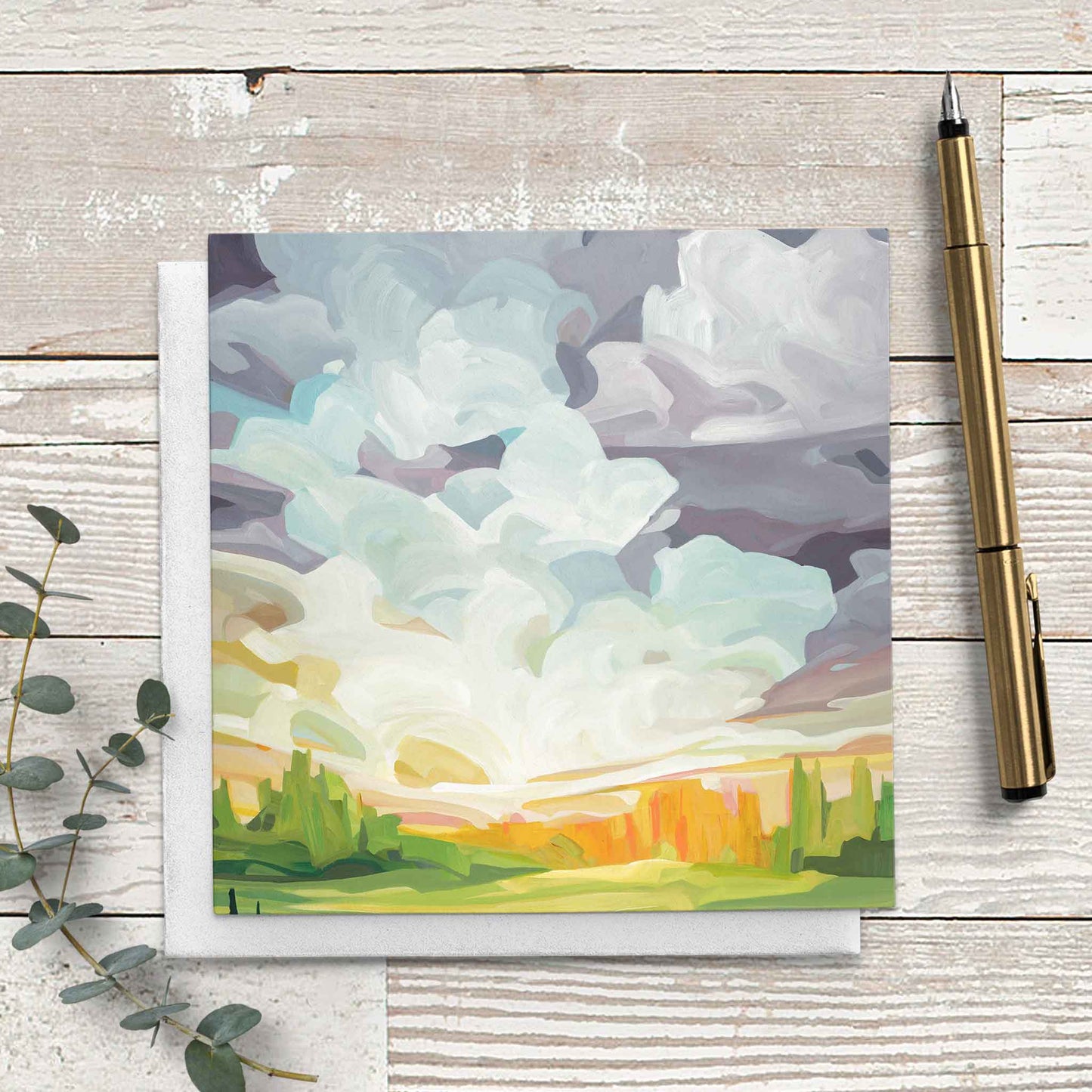 everyday greeting card mauve sky painting
