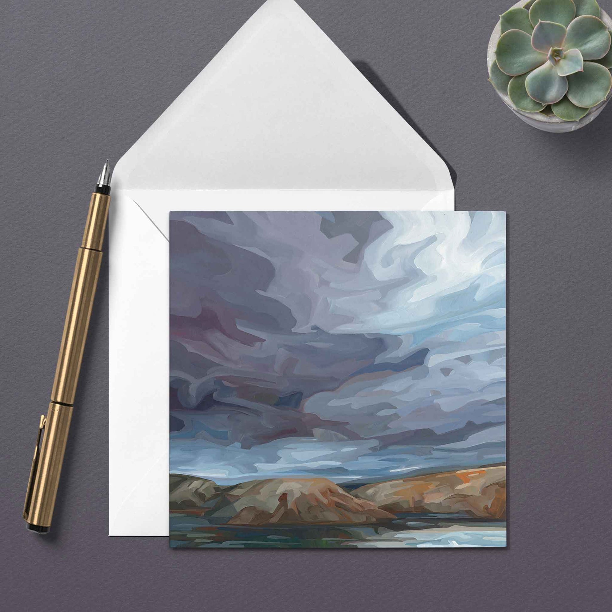 everyday greeting card moody coastal cliffs painting