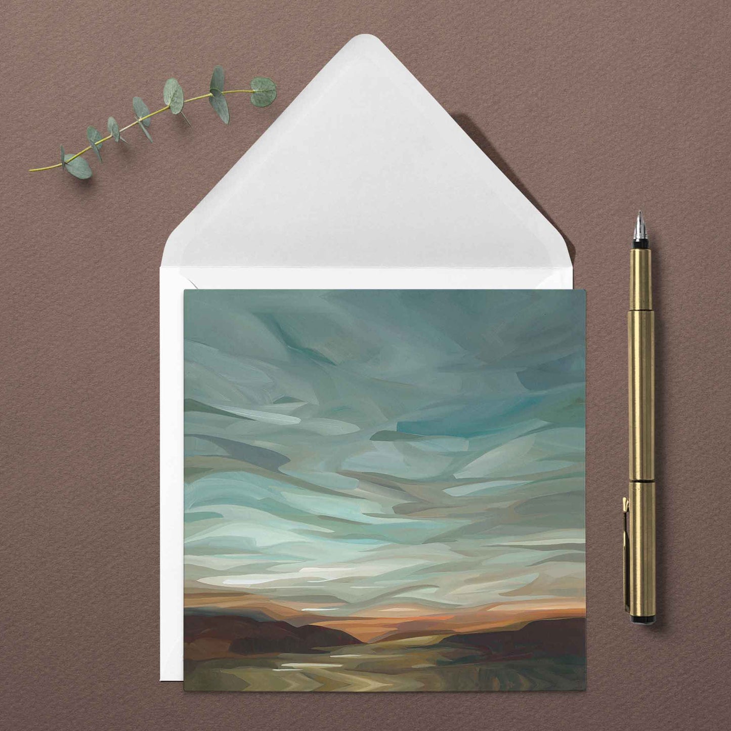 fine art card UK caramel sunset sky painting