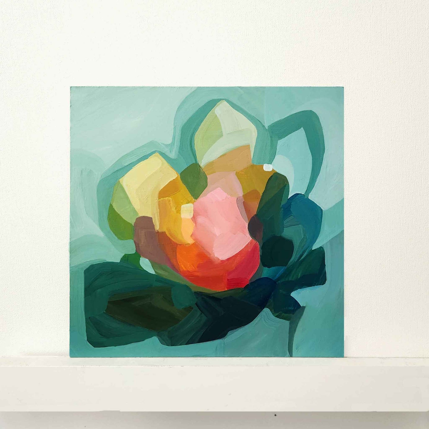 teal abstract floral artwork