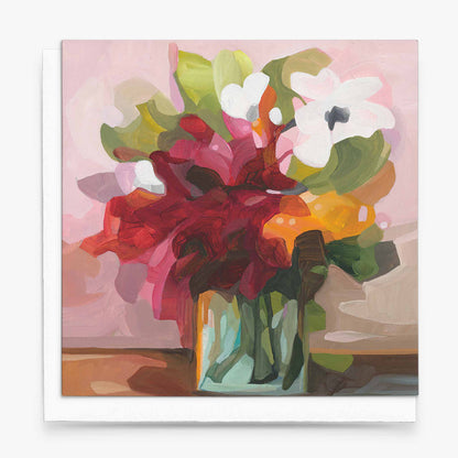 red abstract floral art cards uk