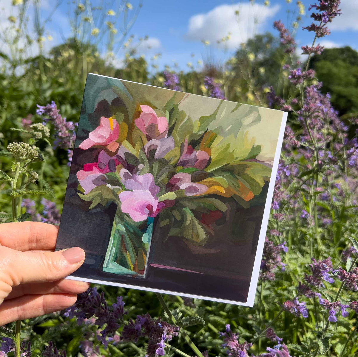 purple floral greeting card in garden lilah