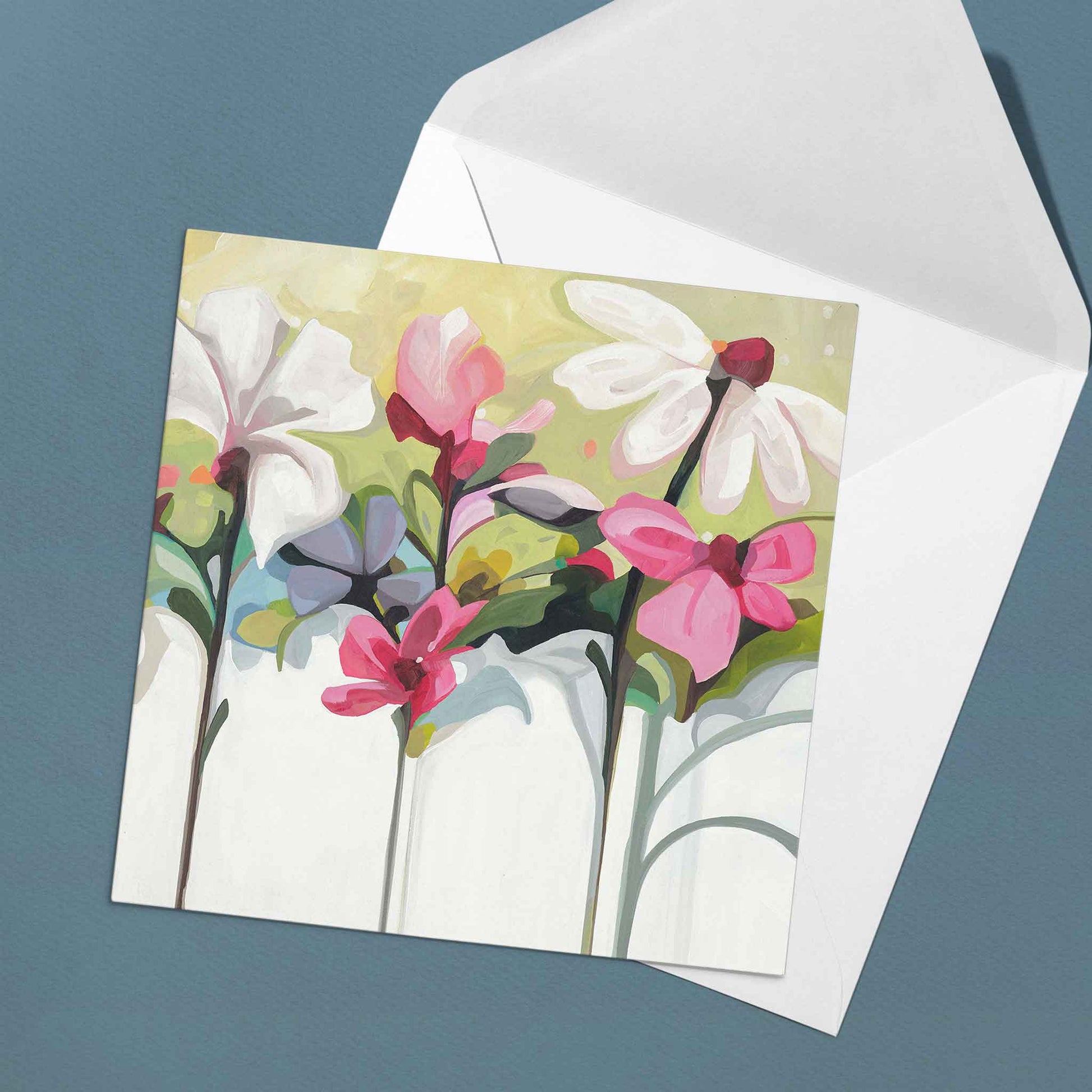 floral greeting card pink white flowers