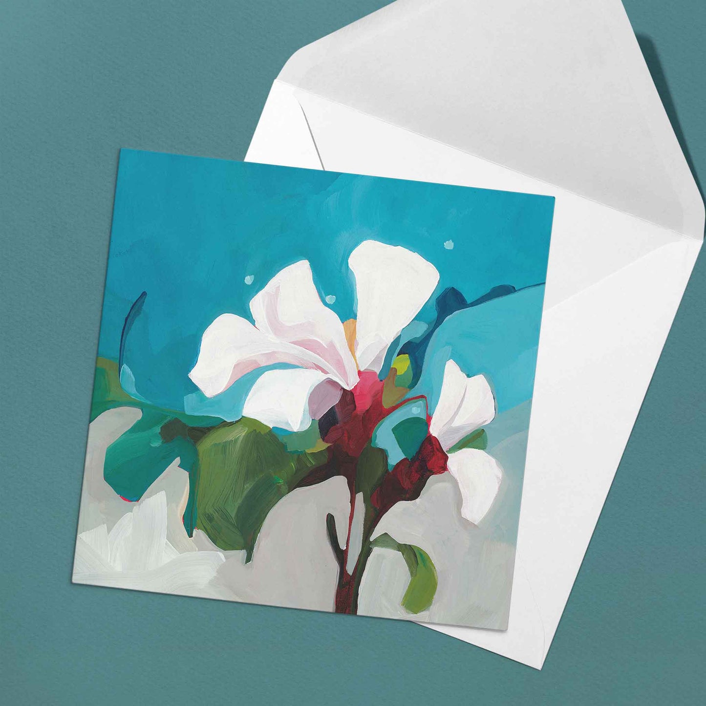 floral greeting card teal