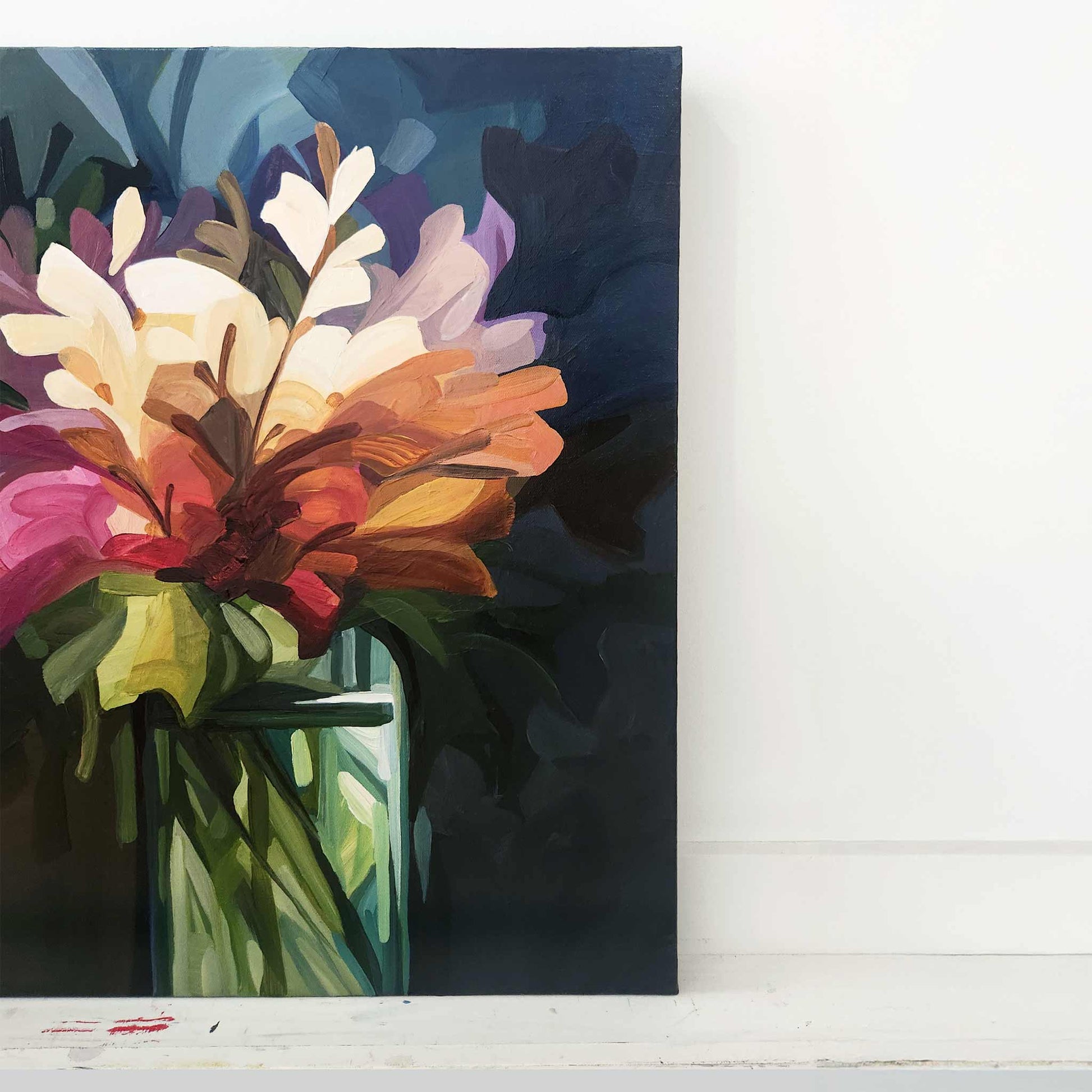 original abstract flower painting of a bunch of wildflowers in a vase