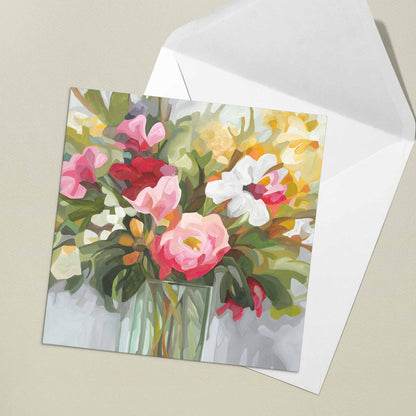 uk floral art card with white envelope and floral bouquet