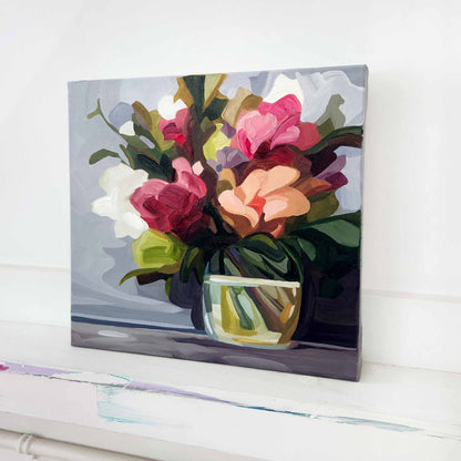 abstract flowers in vase painting 12x12