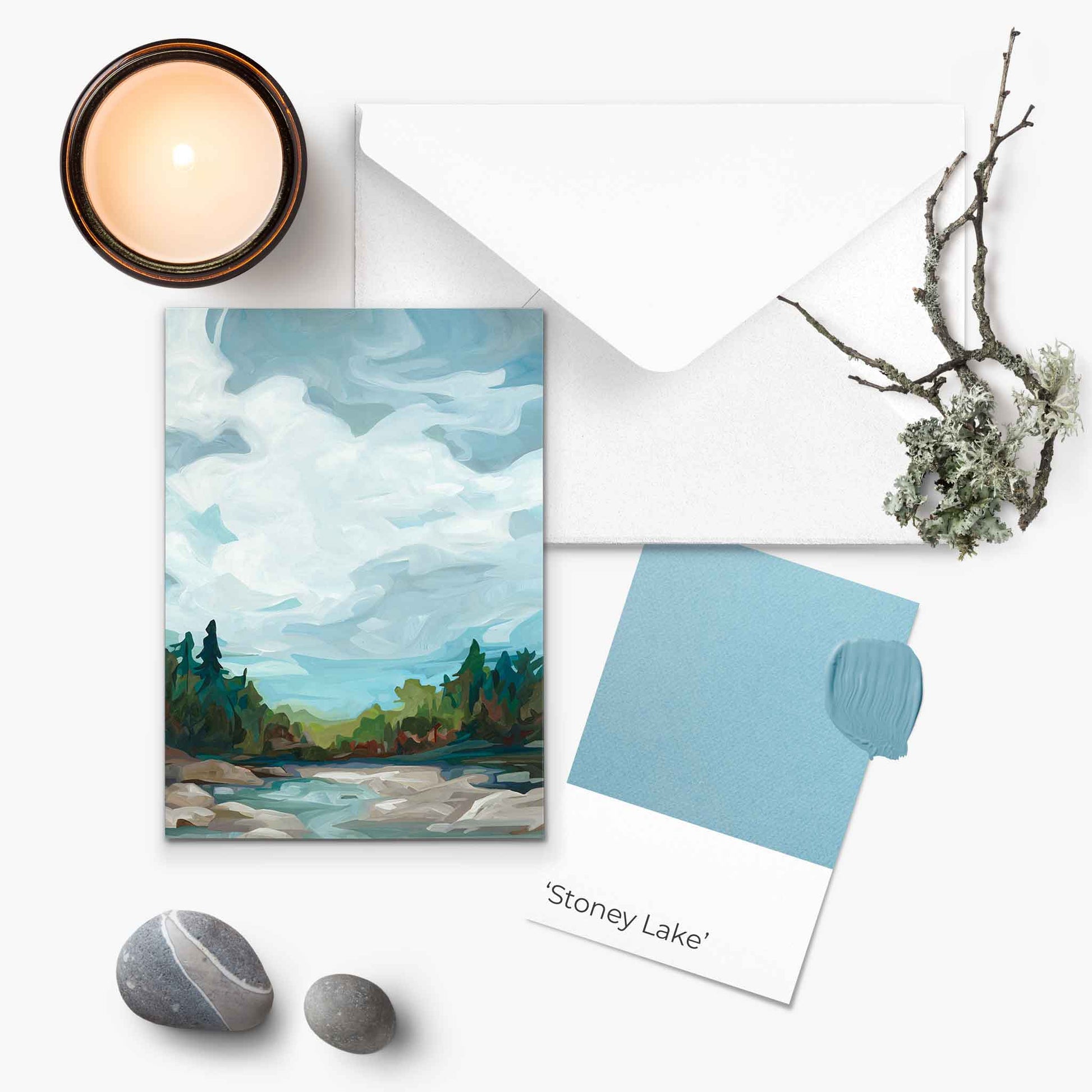 forest lake painting blank greeting card