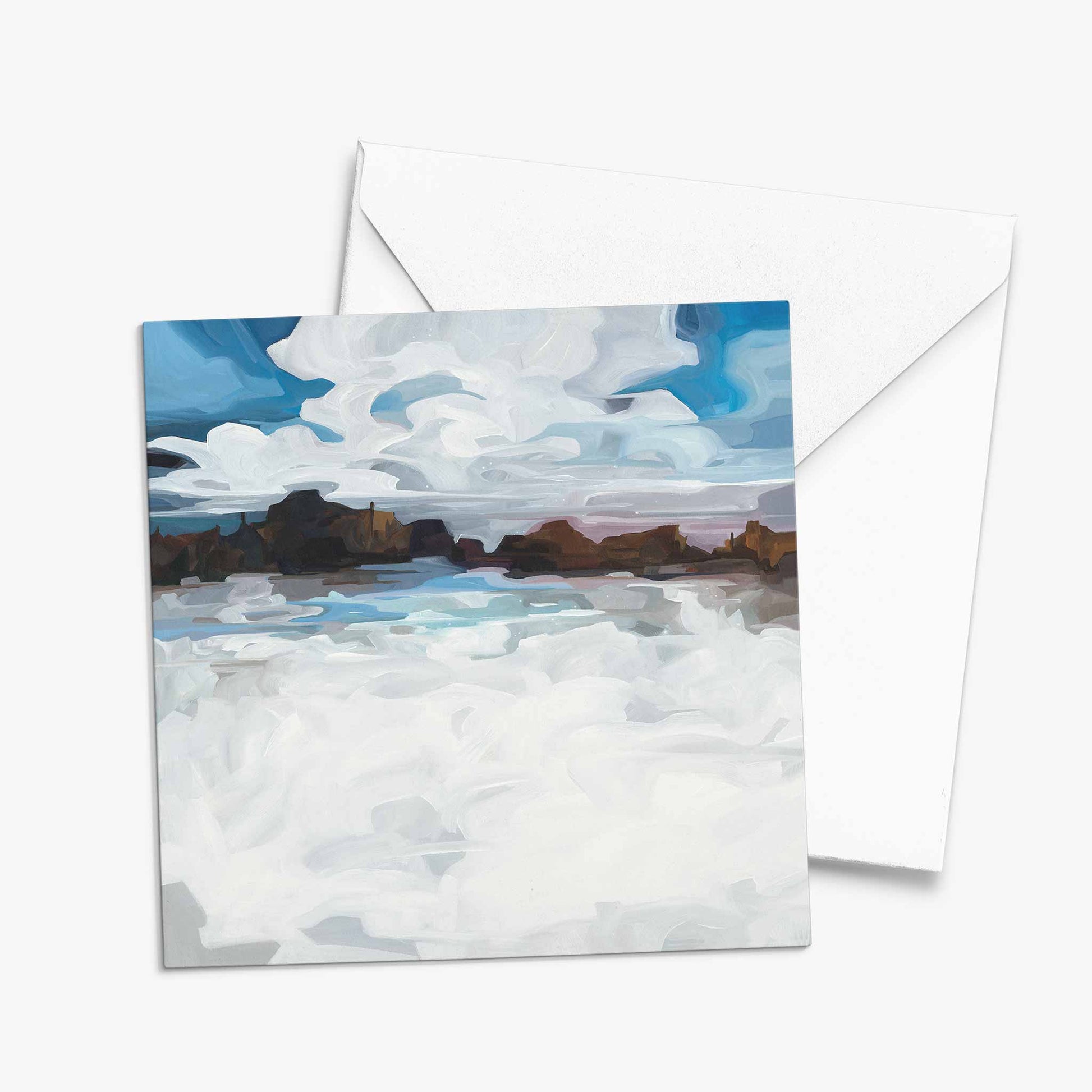winter frozen lake painting blank greeting card