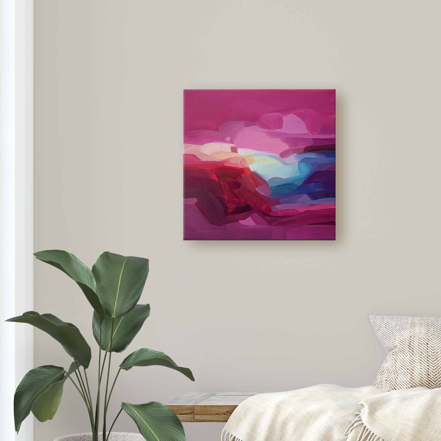 fuschia pink abstract landscape painting
