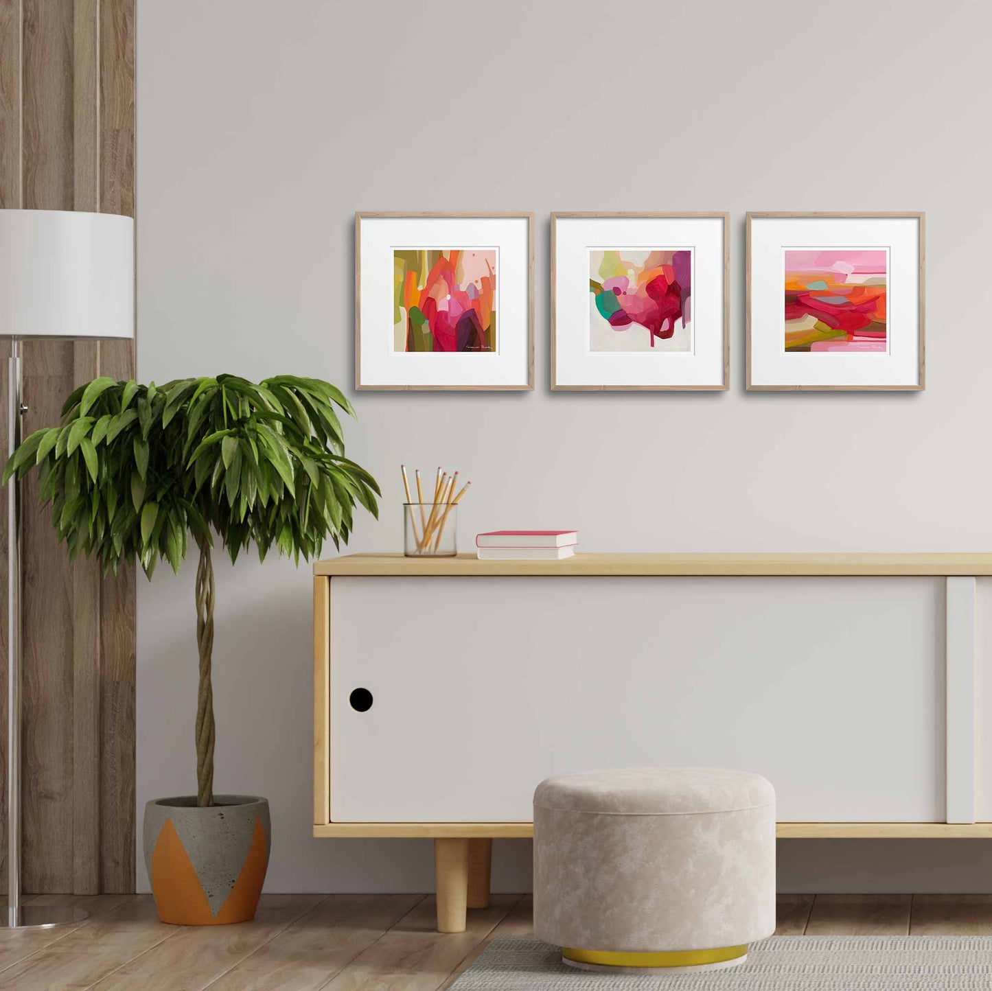 gallery wall of three abstract wall art prints