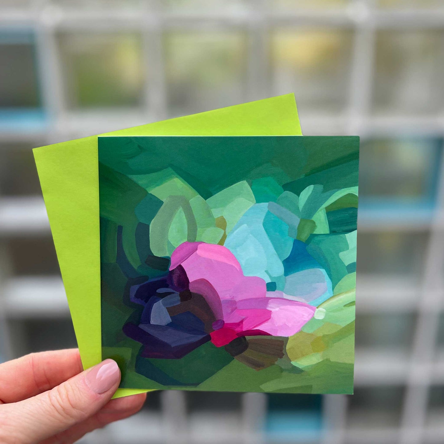 abstract green art card uk with green envelope
