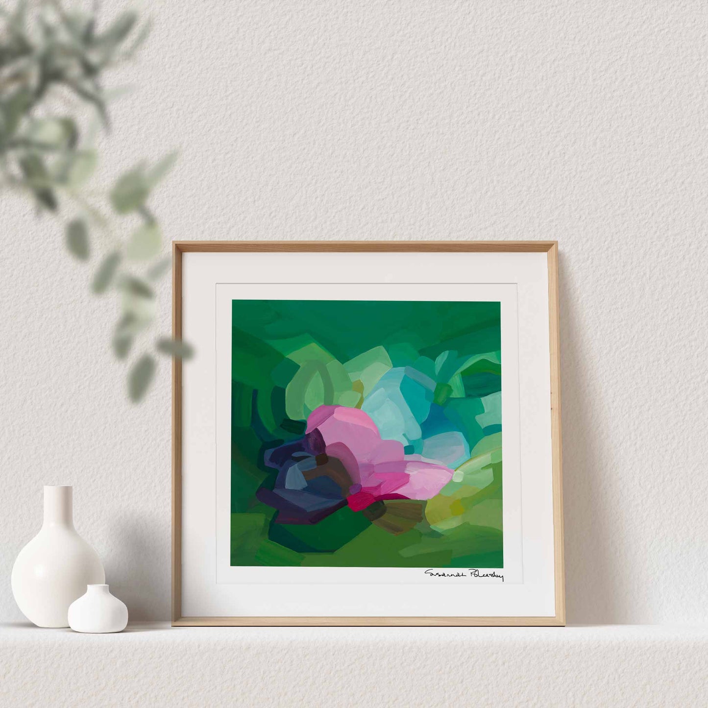 emerald green abstract wall art print 12x12