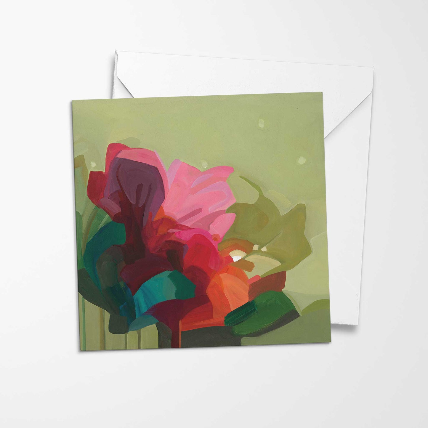 green abstract flower art card